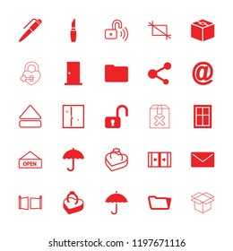 Open icon. collection of 25 open filled and outline icons such as door, window, lipstick, folder, share, at mail, mail, ring in box. editable open icons for web and mobile.
