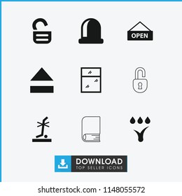Open icon. collection of 9 open filled and outline icons such as no standing nearby, opened door, watering system, window. editable open icons for web and mobile.