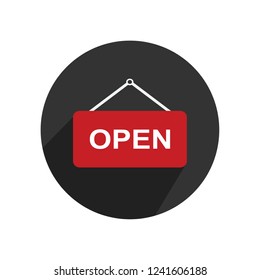 open Icon. Isolated Object. Sign on shop door  shop window. Vector Illustration