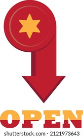 Open icon with red curved arrow professionally on white background