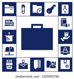 open icon set. 17 filled open icons.  Collection Of - Folder, Email, Package, Toolbox, Mailbox, Book, Padlock, Chocolate, Safety pin, Notebook, Door key, Phone book, Box