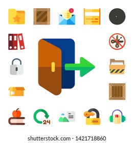 open icon set. 17 flat open icons.  Simple modern icons about  - folder, archive, locked, exit, package, no cut, crate, book, hours, mail, postcard, toolbox, lock, door, audiobook