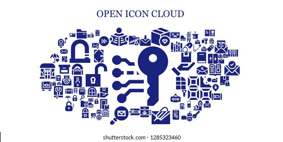  open icon set. 93 filled open icons. Simple modern icons about  - Electronic key, Folder, Read, Email, Package, Elevator, Books, Chest, Umbrella, Tuna, Password, Book, Forwards