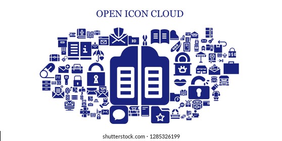  open icon set. 93 filled open icons. Simple modern icons about  - Doors, Folder, Book, Mail, Scissors, Books, Message, Cabinet, Treasure, Magazine, Chest, Email, Umbrella, Manual