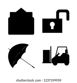 open icon set about locker, autocar, envelope and umbrella vector set