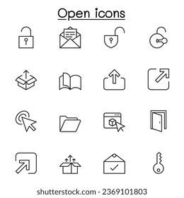 Open icon set in thin line style. Editable stroke