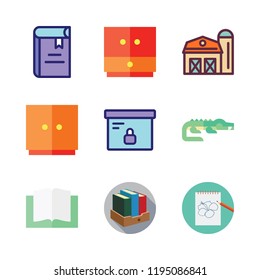 open icon set. vector set about cabinet, open book, crocodile and barn icons set.