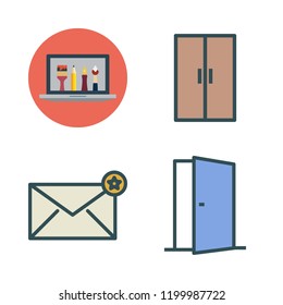 open icon set. vector set about laptop, door and envelope icons set.
