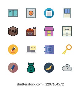 open icon set. vector set about barn, closet, paint tube and notebook icons set.