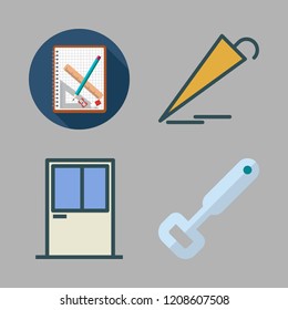 open icon set. vector set about window, bottle opener, notebook and umbrella icons set.