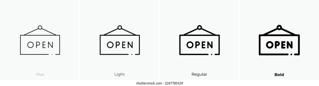 open icon. Thin, Light Regular And Bold style design isolated on white background