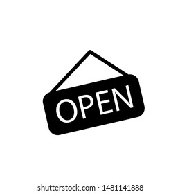 Open Icon Vector Emblem Isolated , Shop Banner Frame Board Element Graphic Template Logo Information, Outline Solid BAckground White
