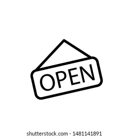 Open Icon Vector Emblem Isolated , Shop Banner Frame Board Element Graphic Template Logo Information, Outline Solid BAckground White
