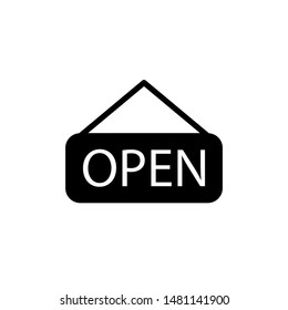 Open Icon Vector Emblem Isolated , Shop Banner Frame Board Element Graphic Template Logo Information, Outline Solid BAckground White
