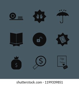open icon. open vector icons set holy quran, open lock, umbrella and heart envelope