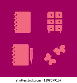 open icon. open vector icons set cabinet, butterflies, notebook and notebook pencil