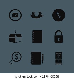 open icon. open vector icons set notebook, cupboard, open box and envelope