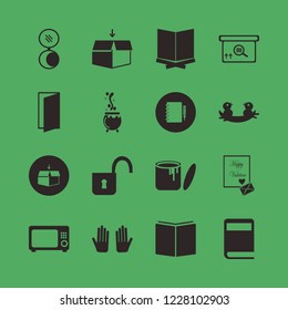 open icon. open vector icons set prayer hands, open box, notebook pencil and caldron