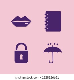 open icon. open vector icons set lips, notebook, lock and umbrella