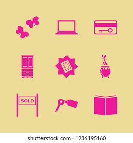 open icon. open vector icons set holy quran, caldron, cupboard and butterflies