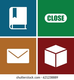 Open icons set. set of 4 open filled icons such as close, book, box