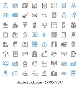open icons set. Collection of open with drawer, lips, open book, unlocked, email, portfolio, door, books, chest, book, folder, dishwashing, notepad. Editable and scalable icons.