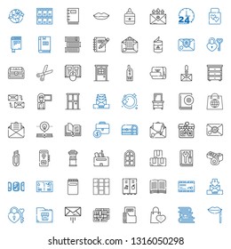 open icons set. Collection of open with lips, books, supermarkets, folder, chocolate, message, padlock, email, mail, book, locker, notepad, postcard. Editable and scalable open icons.