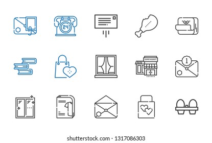 Open Icons Set. Collection Of Open With Organic Eggs, Wedding Gift, Email, Catalogue, Window, Supermarkets, Book, Post It, Supermarket, Message. Editable And Scalable Open Icons.