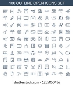 open icons. Trendy 100 open icons. Contain icons such as no fire, umbrella, door, scissors and ribbon, question box, gate, box, fast forward, book. open icon for web and mobile.