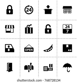 Open icons. vector collection filled open icons. includes symbols such as pea, car window lift, package, door, mail box, store, open. use for web, mobile and ui design.