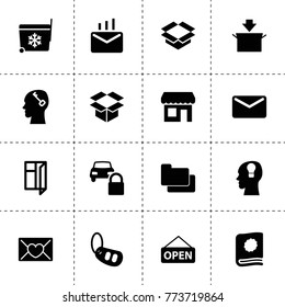 Open icons. vector collection filled open icons. includes symbols such as car alarm key, car lock, package, window, love letter, folder. use for web, mobile and ui design.