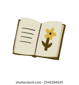 An open illustrated journal featuring minimalist lines and a flower illustration. The design conveys simplicity and creativity, ideal for themes of journaling, writing, and artistic expression