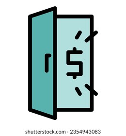 Open income door icon outline vector. Freedom money. Work free color flat
