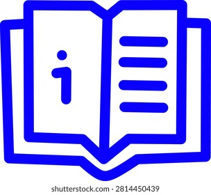 Open information book line icon with text pages. Modern blue outline vector for education, knowledge, documentation, learning and reference.