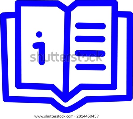Open information book line icon with text pages. Modern blue outline vector for education, knowledge, documentation, learning and reference.