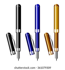 Open Ink Pen Isolated on White Background. Business Concept. 3D Vector Illustration