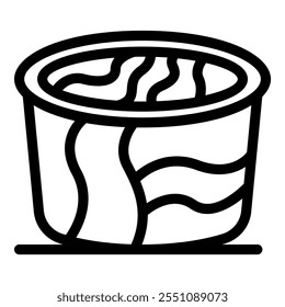 Open instant noodle cup with wavy lines representing flavor and heat