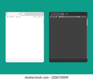 Open internet browser mockup with blank screen for tablet in light and dark mode. Vector illustration flat design.