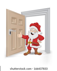 open isolated doorway frame with happy Santa Claus vector illustration