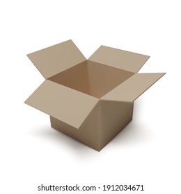 Abrir caja isométrica. Parcela de papel vacía. Cartón realista. Ilustración del vector