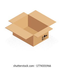 Open isometric box, vector illustration