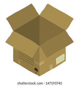 Open isometric carton package box. The vector illustration of open isometric carton package box.