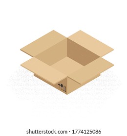 Open isometric narrow box, vector illustration
