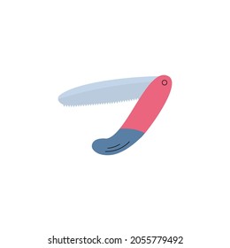 Herramienta o instrumento de cuchilla de cartón abierta para acampar y corte de madera, ilustración vectorial de caricatura plana aislada en fondo blanco. Cuchillo de mano con cuchilla plegable de acero.