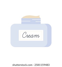Open jar of cream with label. Minimalist flat icon of skincare product