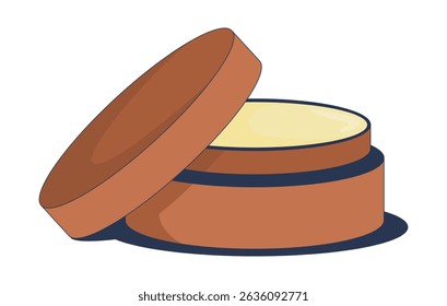 Open jar of creamy balm 2D cartoon object. Organic skincare. Butter container. Wellness item. Cosmetic cream. Beauty product isolated element flat vector clip art on white. Spot illustration