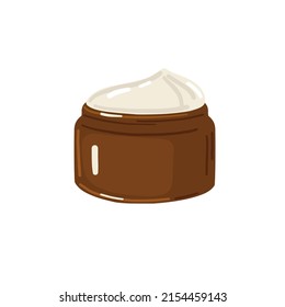Open Jar Of Face Cream. Beauty Product Vector Illustration. Beauty Cream In Amber Glass Jar. 