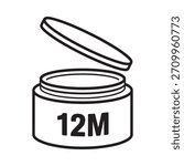 An open jar with the symbol 12M indicating the product is best used within 12 months after opening.