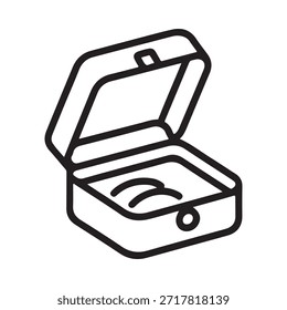 Caja de joyería abierta con un anillo dentro del contorno blanco y negro simple