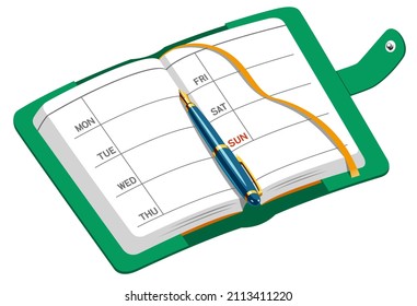 Open journal and fountain pen against white background